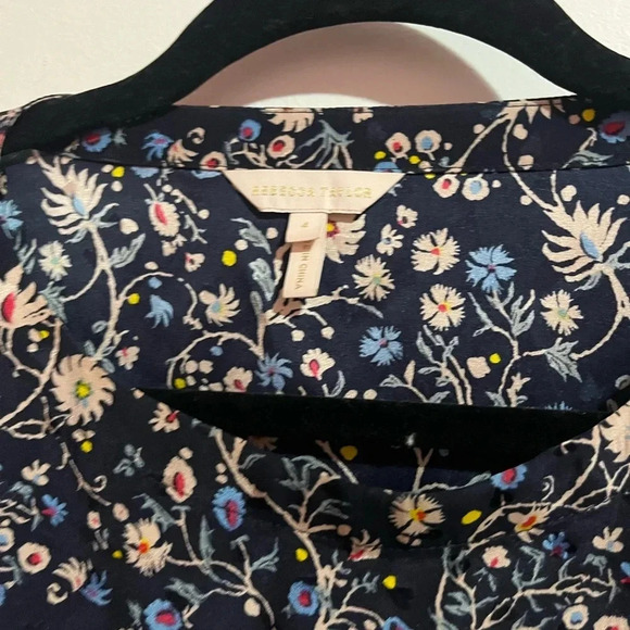 Rebecca Taylor Vivianna Floral Vine Silk Blouse Bows Tie Shoulder size 4 - Picture 3 of 6